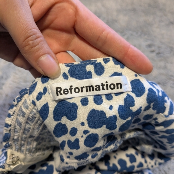 Reformation Blue Serene Mini Dress Babydoll Smocked Straps Size 2 - Picture 6 of 9